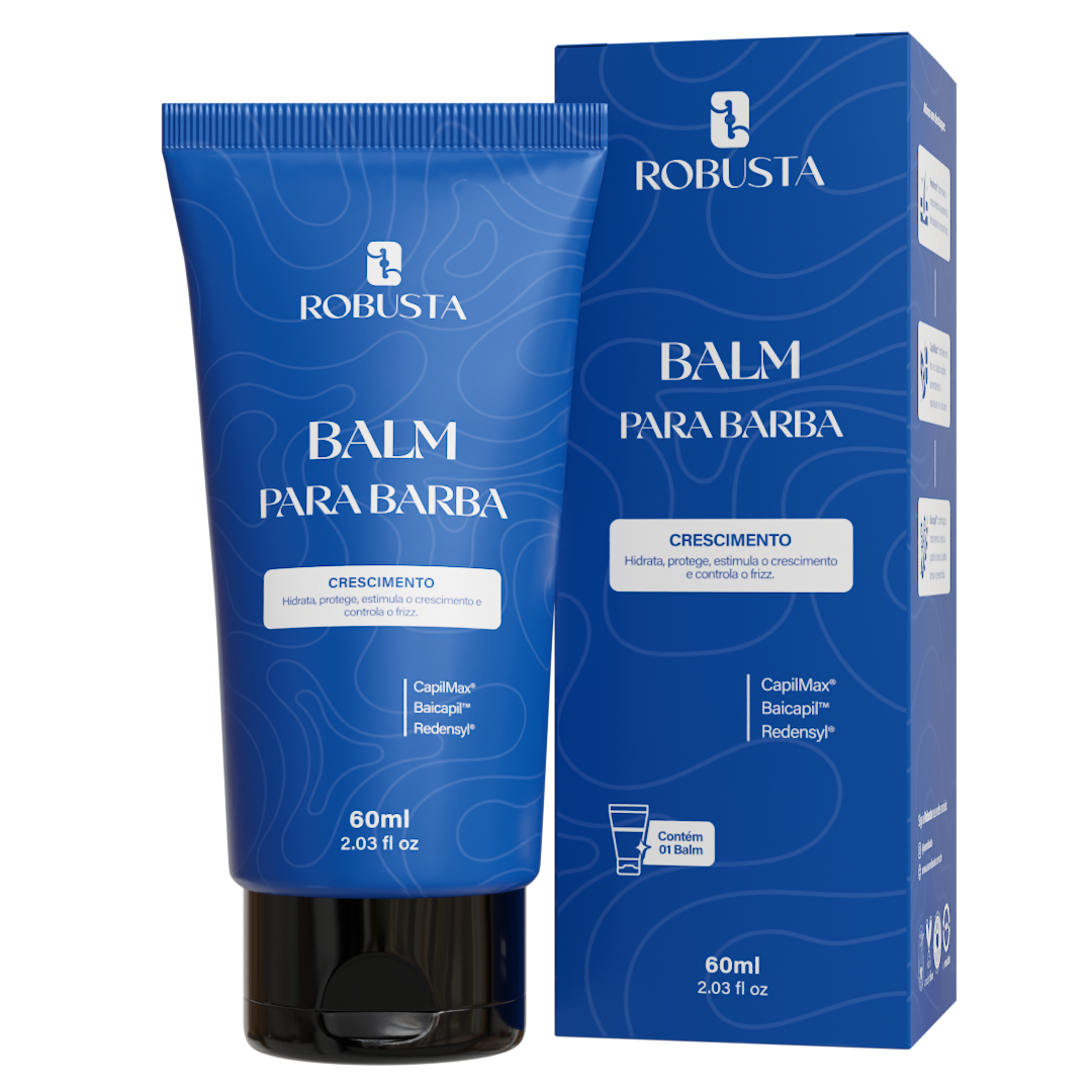 Balm de Crescimento para Barba 60ml Robusta, embalagem em fundo branco