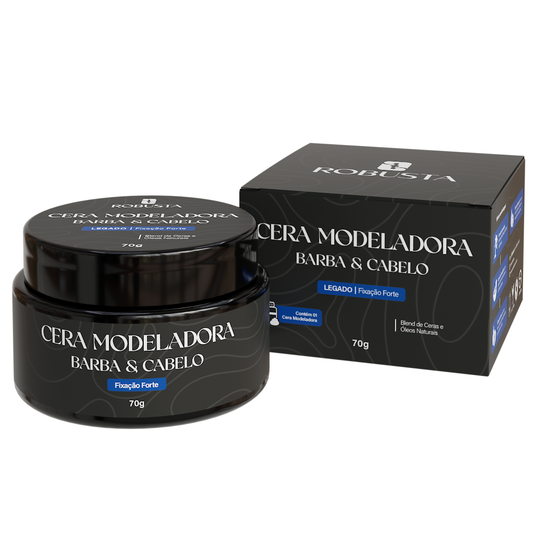 Cera Modeladora para Barba e Cabelo 70g Robusta, embalagem em fundo branco
