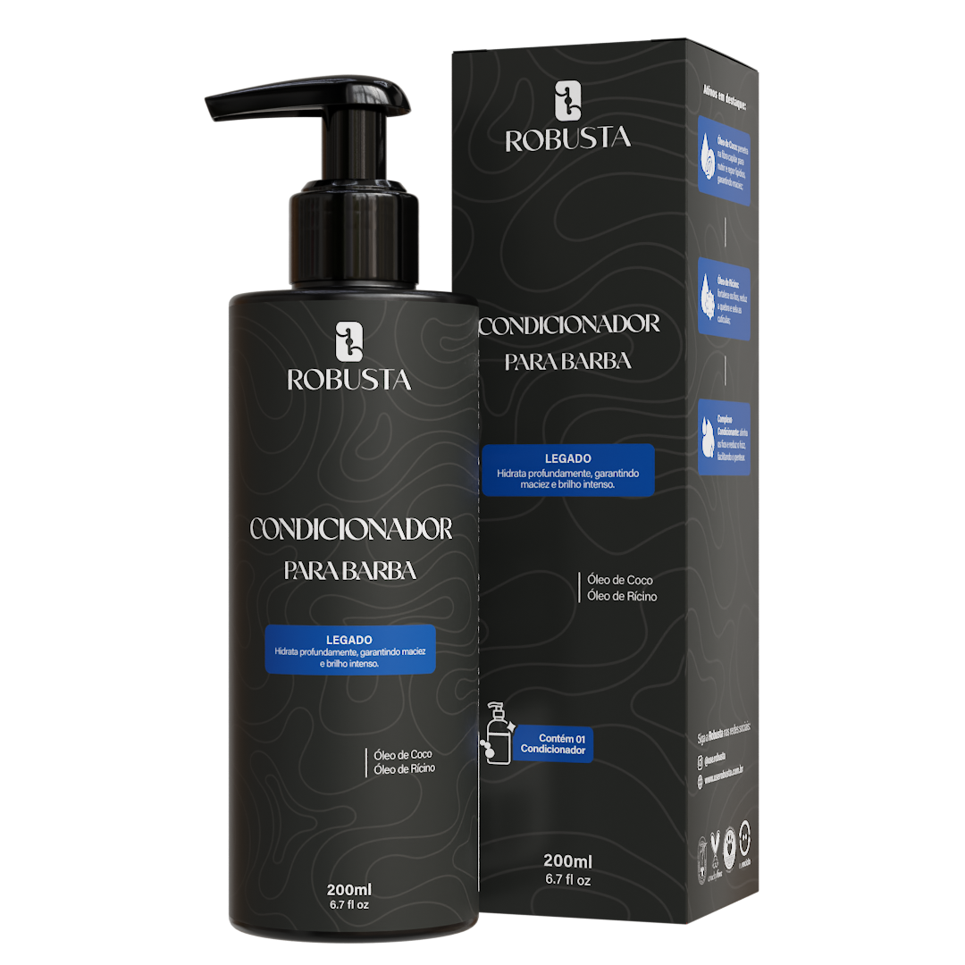 Condicionador para Barba 200ml Robusta versão Legado, embalagem em fundo branco