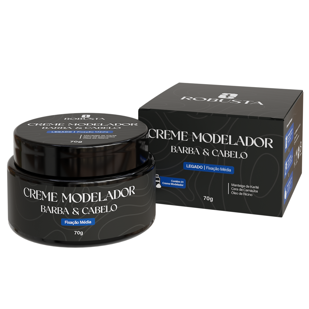 Creme Modelador para Barba e Cabelo 70g Robusta, embalagem em fundo branco