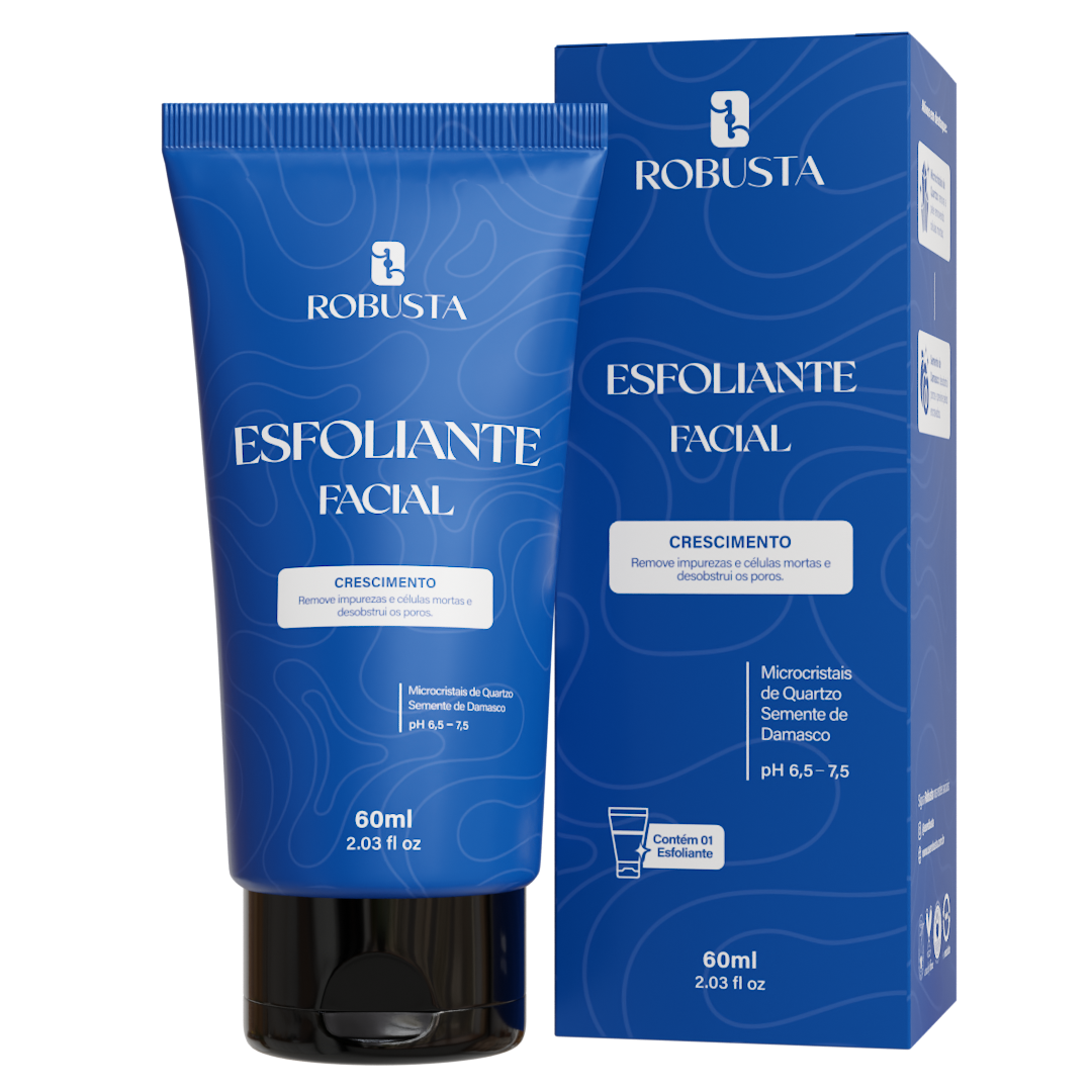 Esfoliante Facial Masculino 60ml Robusta, embalagem em fundo branco
