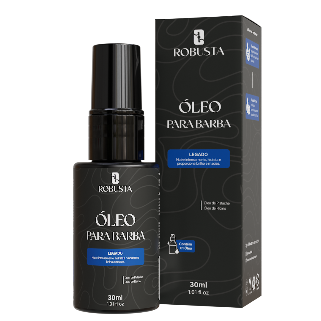 Óleo para Barba 30ml Robusta versão Legado, embalagem em fundo branco